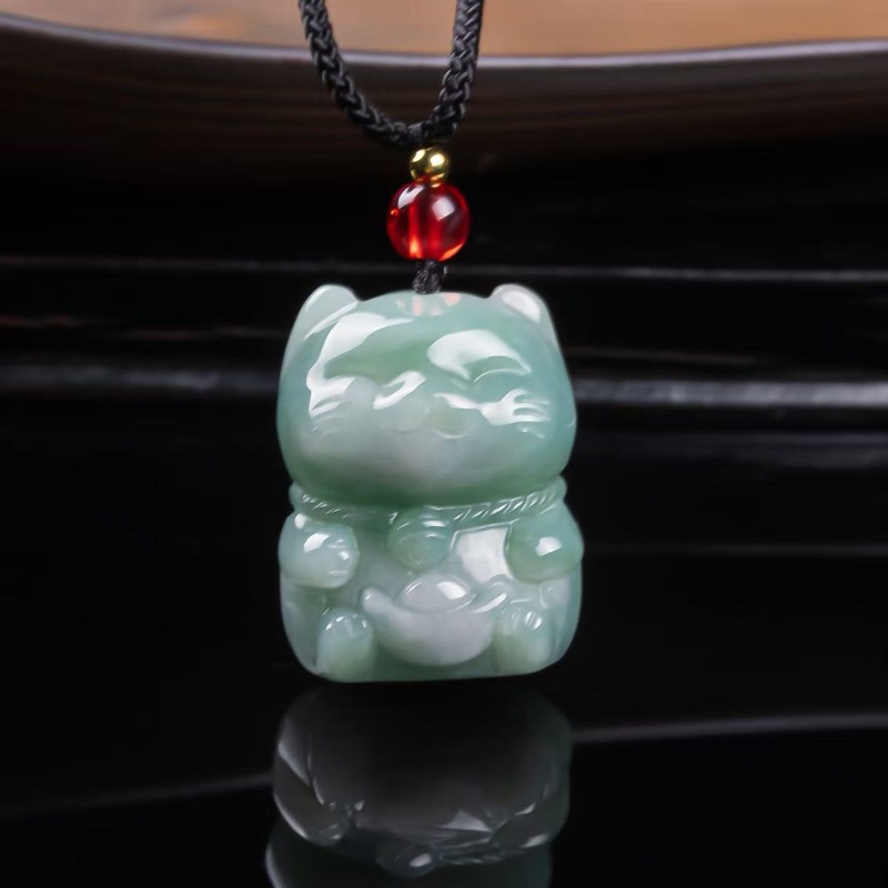 Women Fashion Designers - Natural Emerald Jade Lucky Cat Pendant