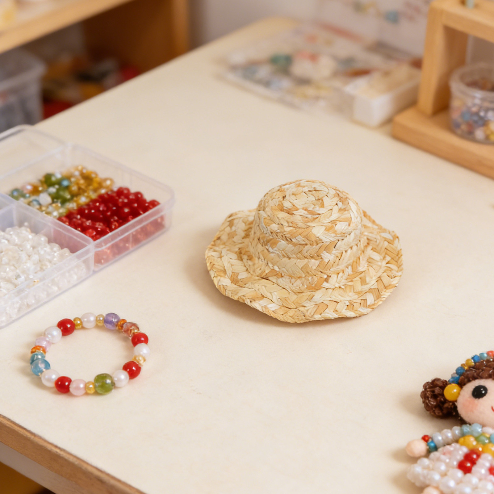 Straw Hat Summer - 4Pcs Handwoven Mini Straw Hats Natural