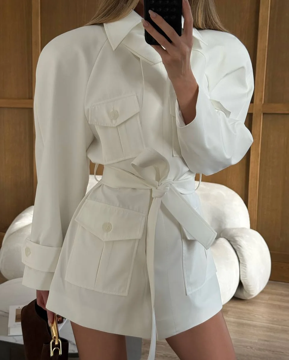 Lady White Cargo Shirt Jacket  - Women'S Fashion Utility Belt recension och pris