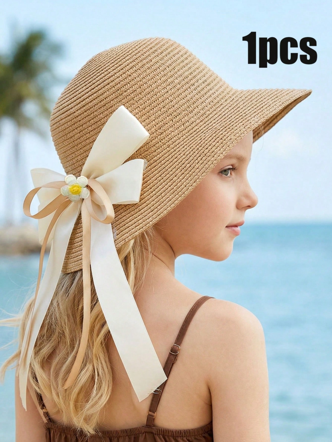 1Pc 3-8Y Girls Coffee Bow Stra - Straw Hat Summer recension och pris